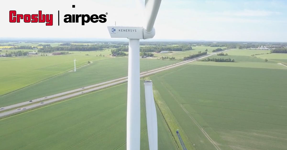 Drone image from the air of the assembly of a blade of a wind turbine