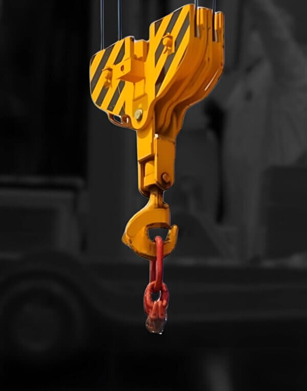 Heavy-duty crane hook blocks lifting large industrial loads